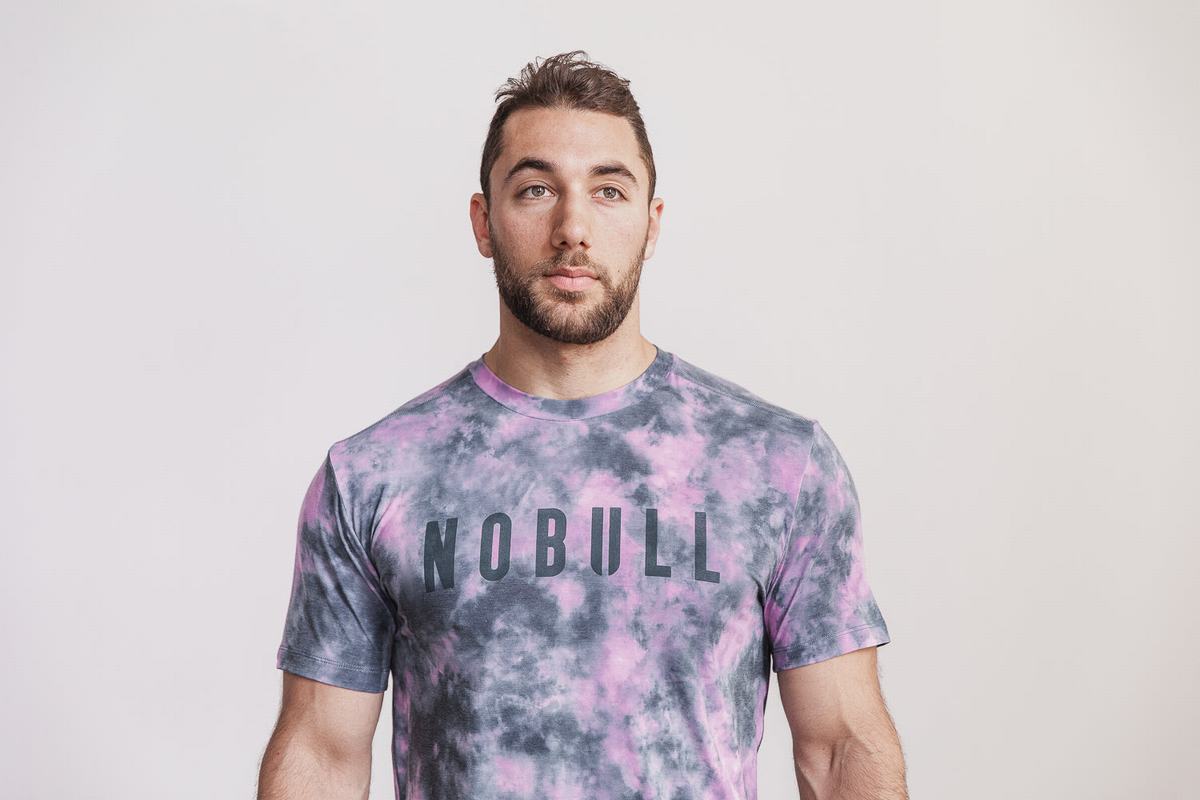 Nobull Tie-Dye Men's T Shirts Pink | Australia (RH0742)